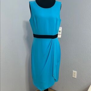 Jones New York Blue Asymmetrical Wrap Midi Dress